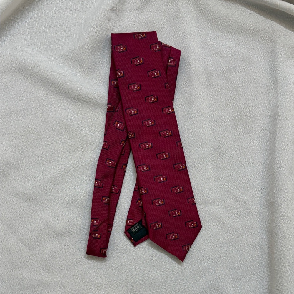 Vintage Rare Canali Tie with Geometric Shapes. Elegant‎ Burgundy Patterned Tie
